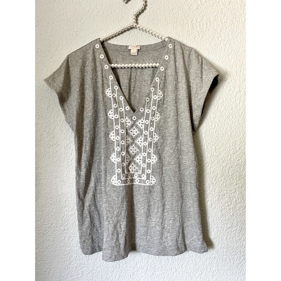 J. Crew Tops - J.Crew V-Neck‎ Embroidered Tee Small